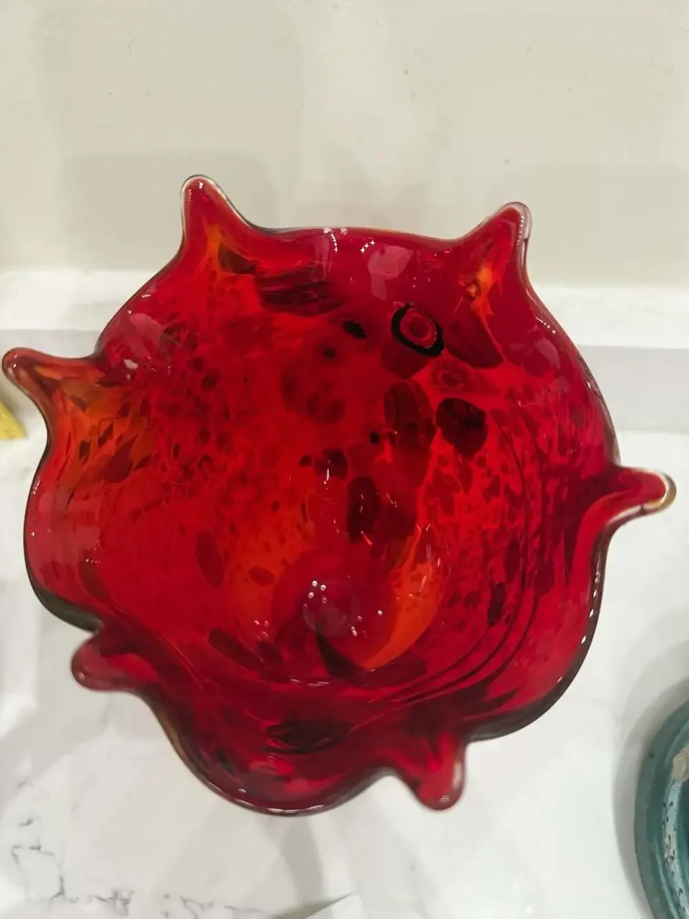 Vintage Murano Red Glass Millefiori Vase with Gold Gilt Base